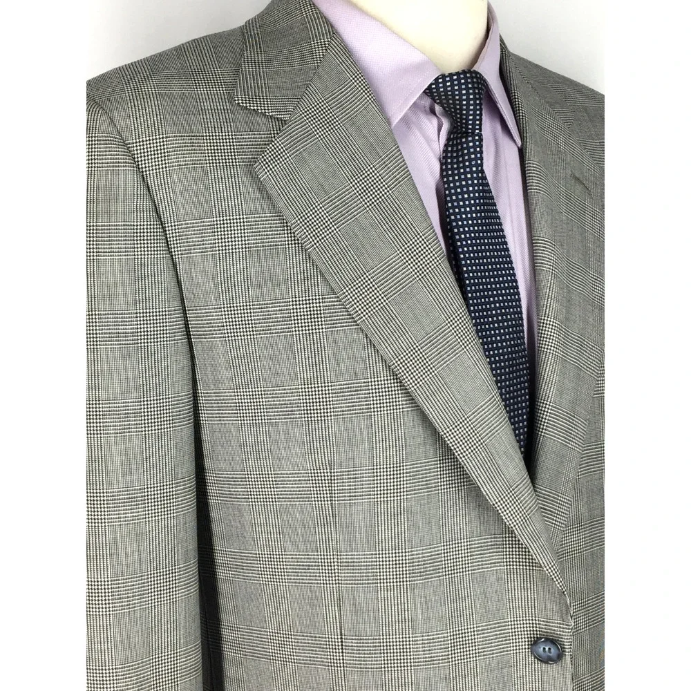 40R Brioni Italy Mens 2 Button 100% Wool Blazer Sport Coat Gray Glen Check